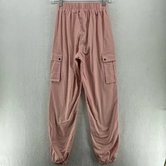 PrettyLittleThing Cargo Pants Women's Sz 2 Pink Pockets High-Rise Elastic Waist - Picture 2 of 13